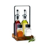 SET OIL, VINEGAR, SALT, PEPPER - WOODEN